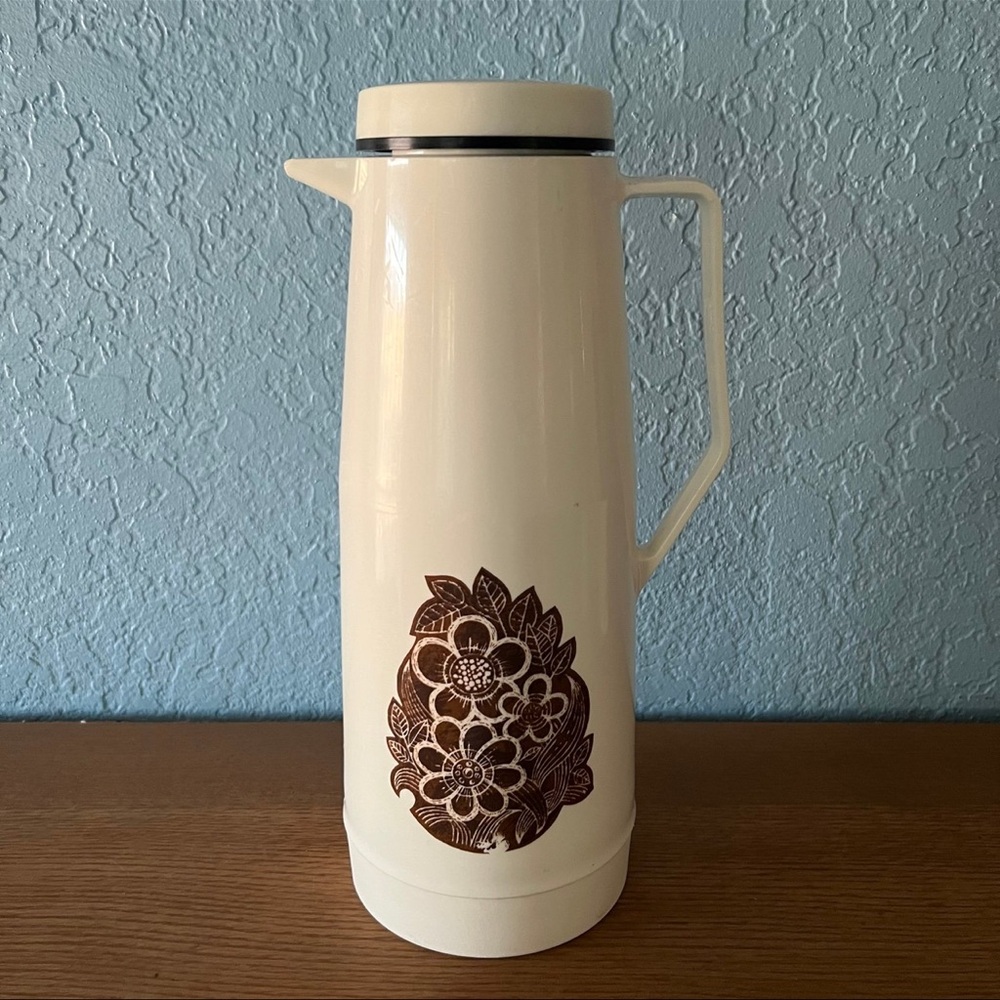 Vintage Cream and Brown Floral Thermos